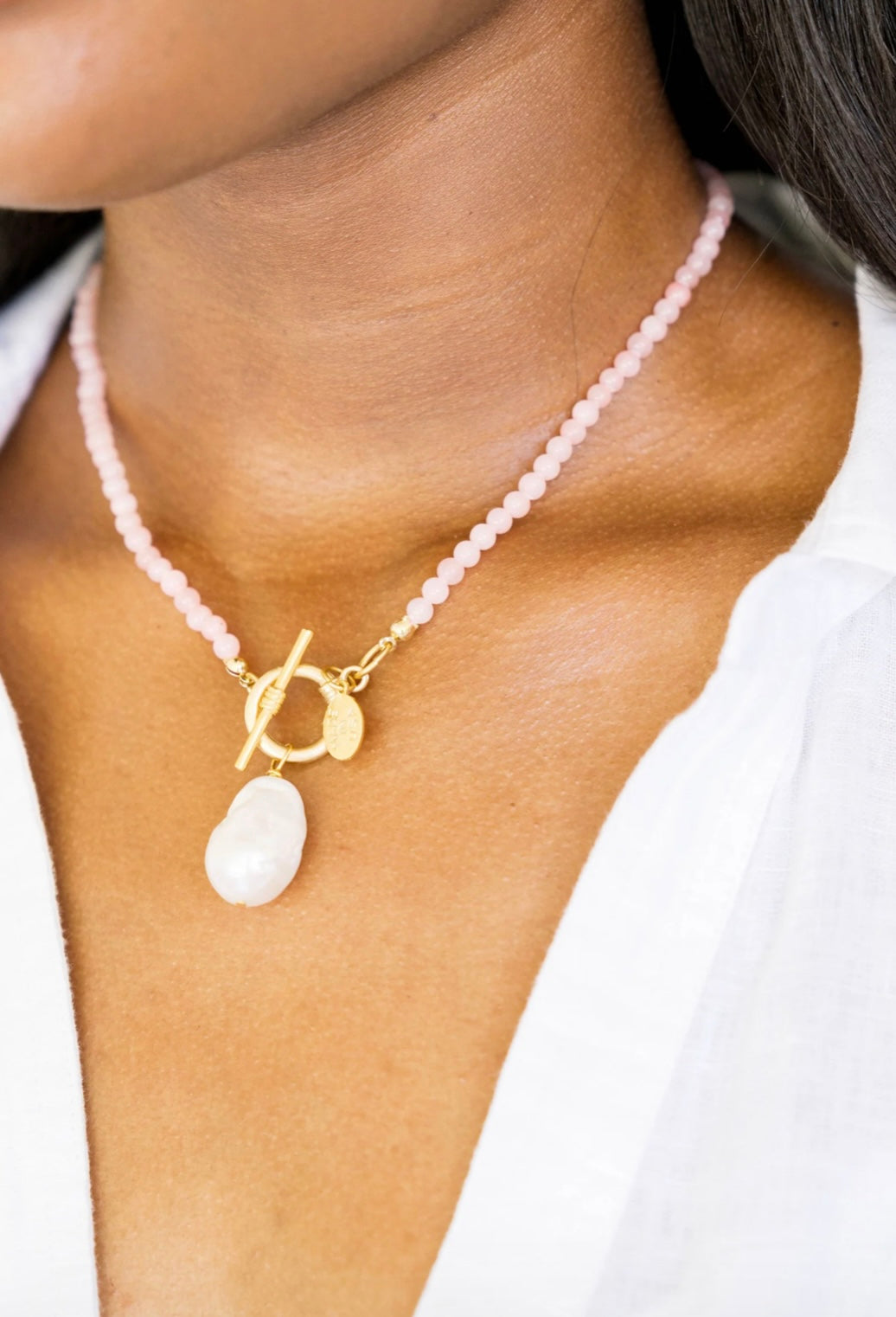 Pearl With Pink Stone Necklace