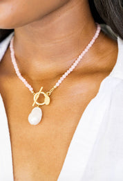 Pearl With Pink Stone Necklace