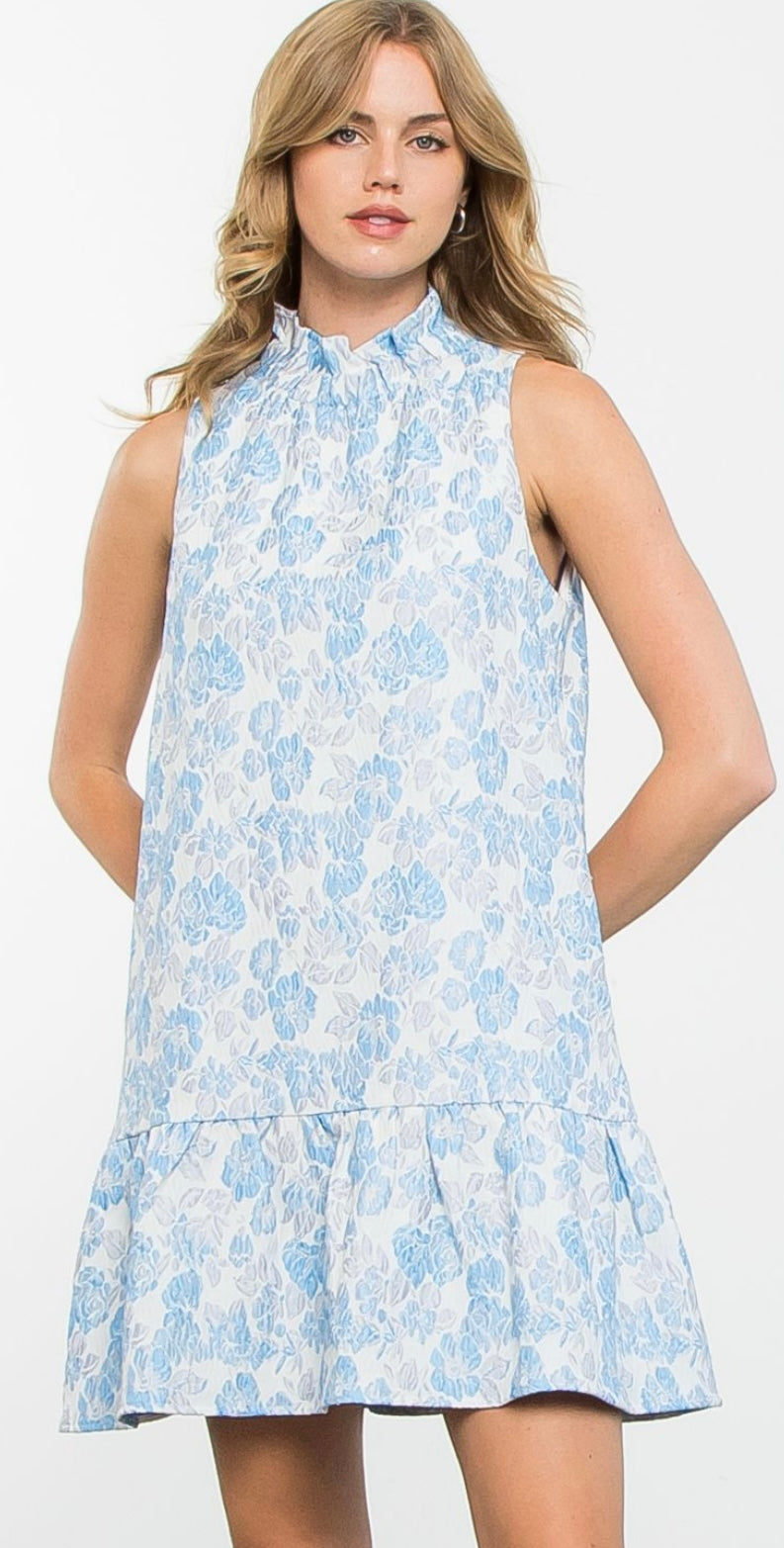 Blue Sleeveless Textured Dress