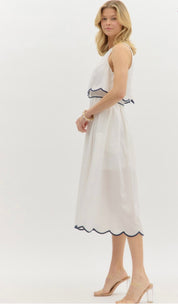 White Navy Scalloped Dress