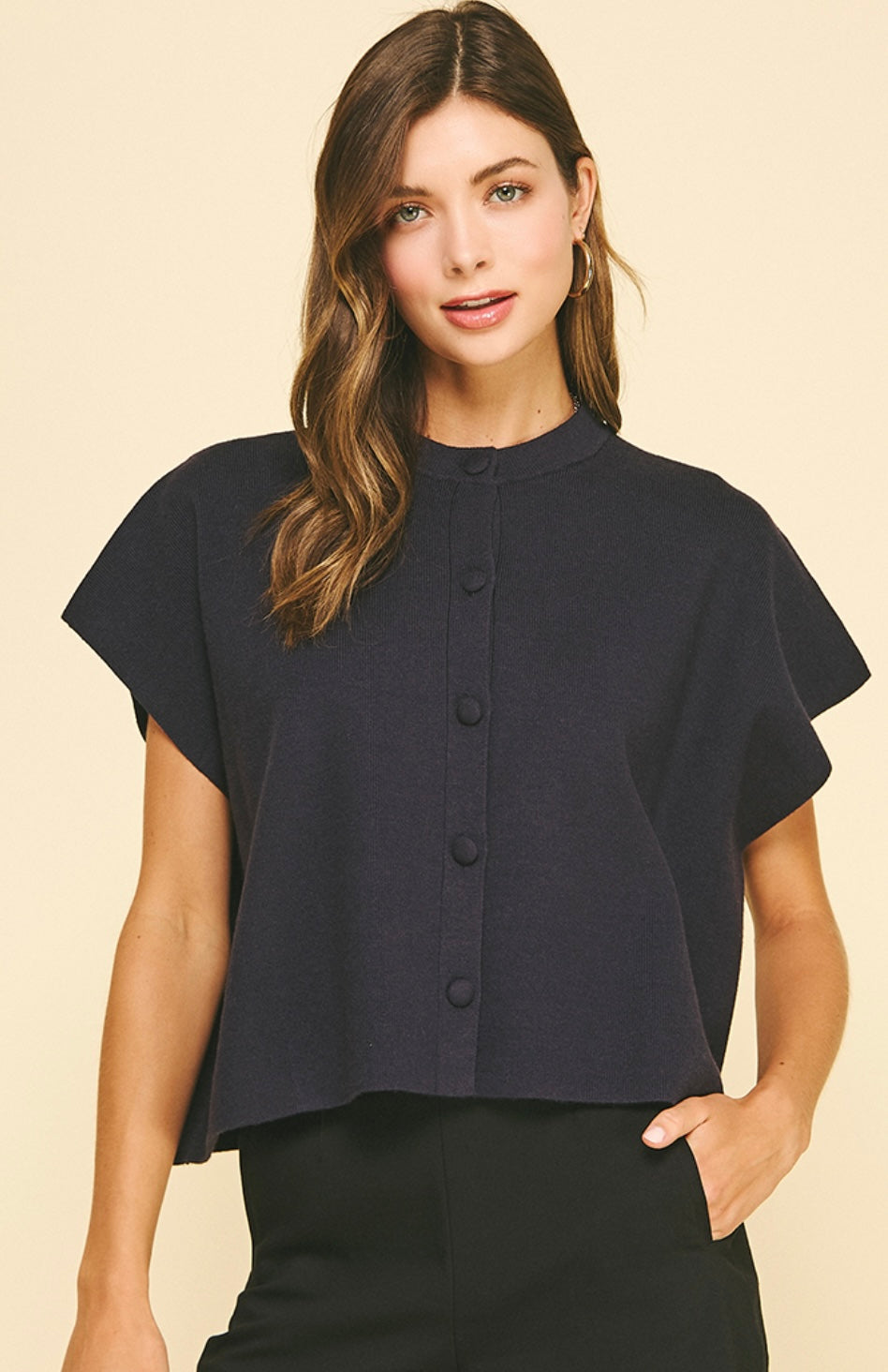 Navy Cap Sleeve Sweater Top