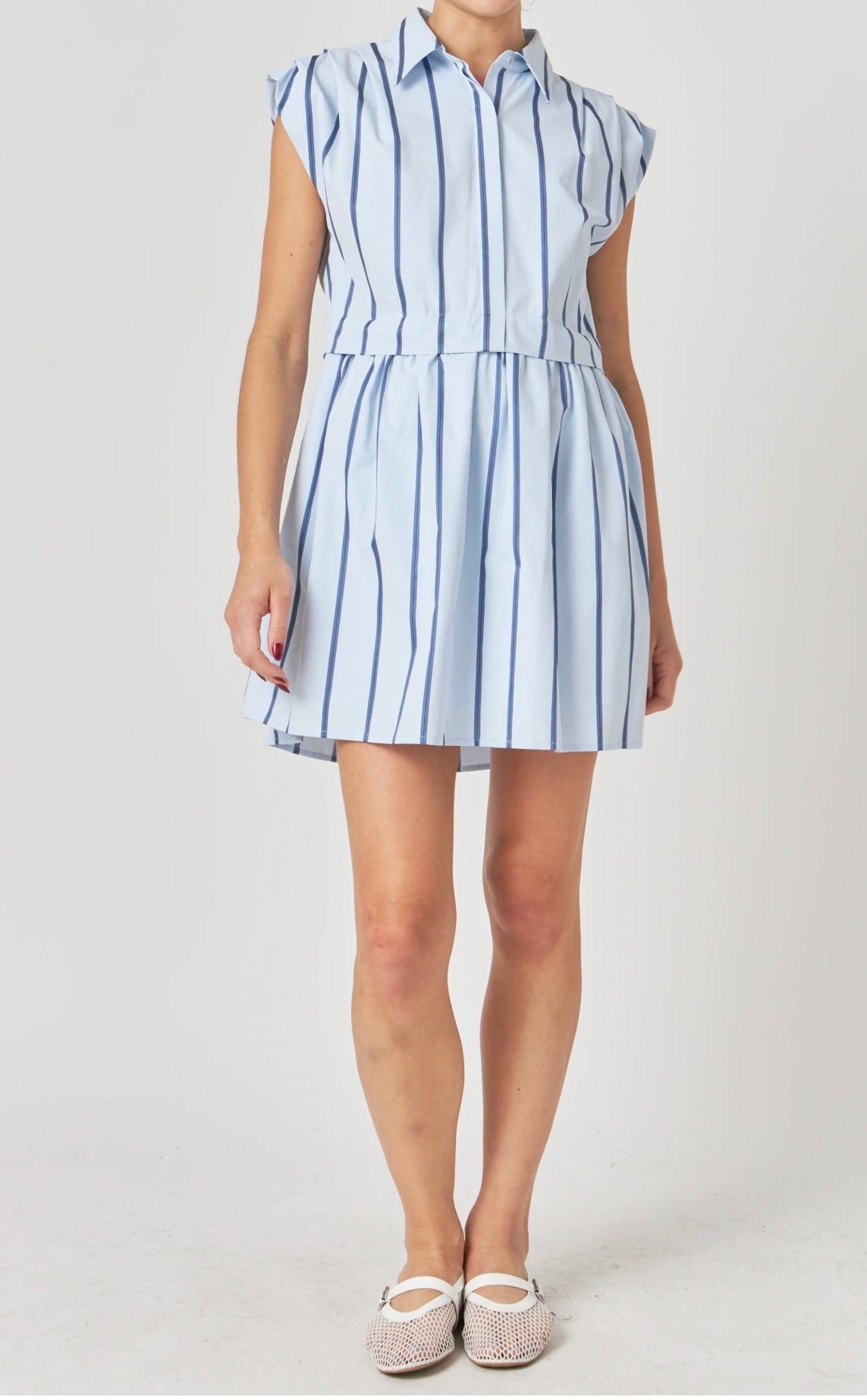 Stripe Pleated Shirt Dress