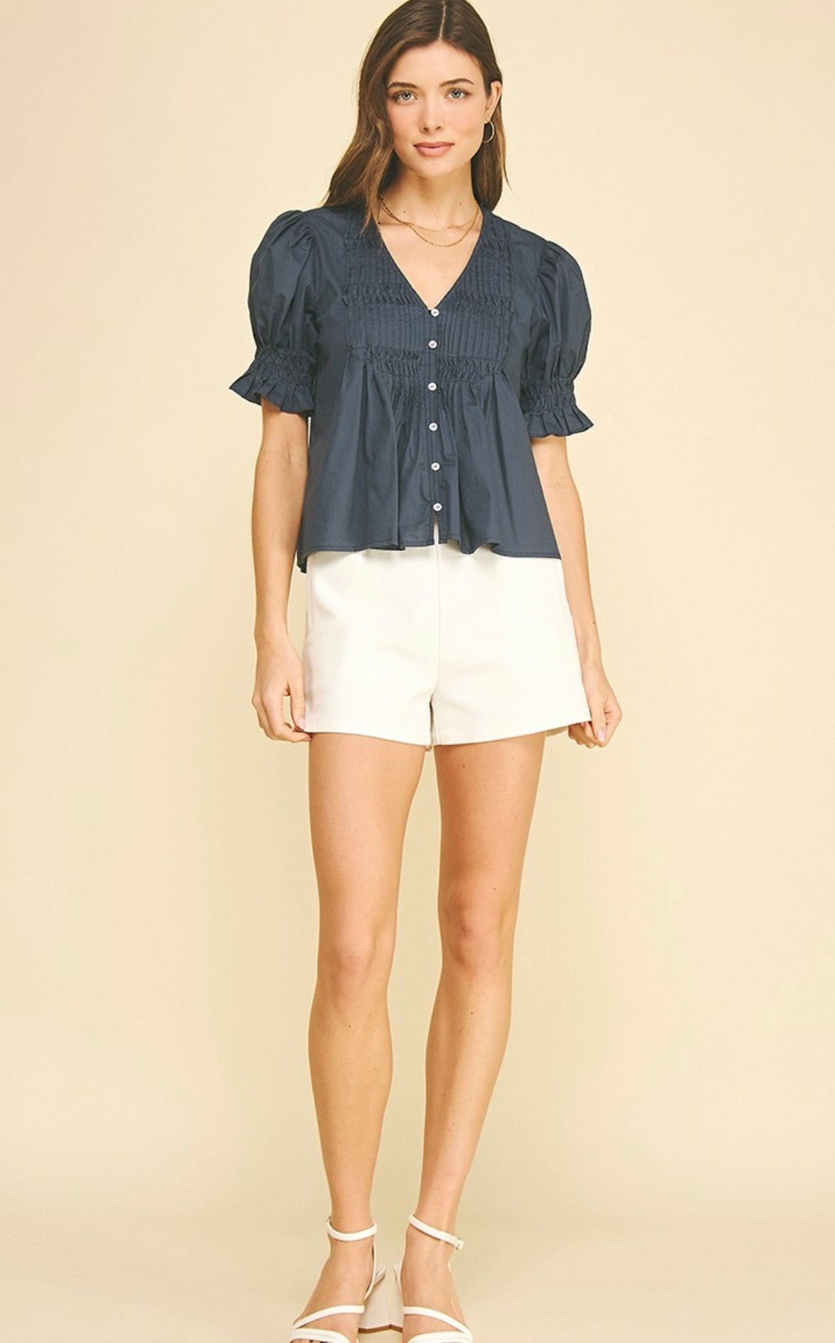 Navy Tucked Top