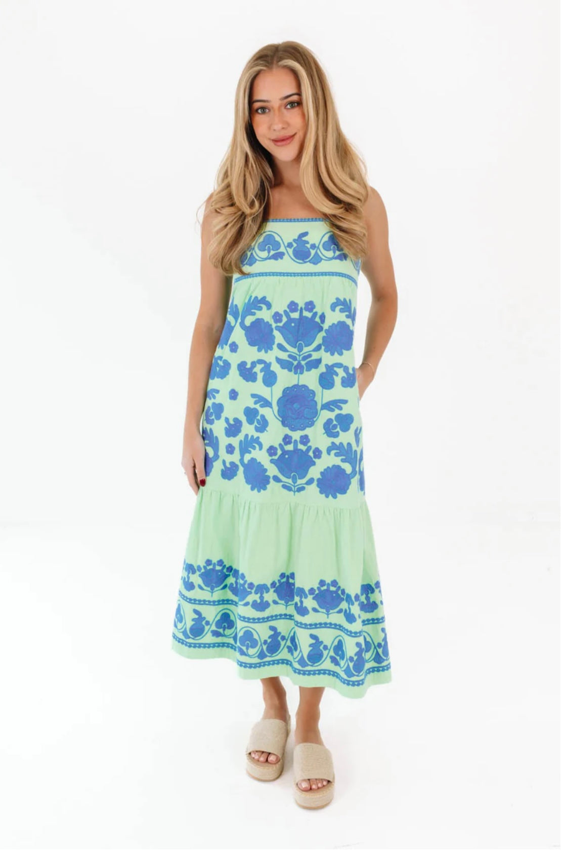 Green Blue Embroidery Dress