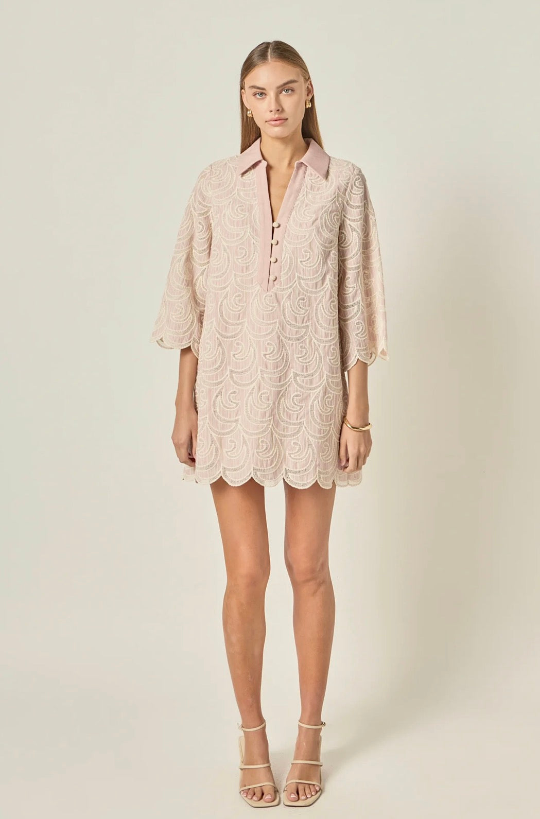 Embroidered Scallop Dress