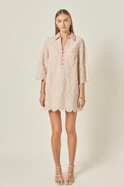 Embroidered Scallop Dress