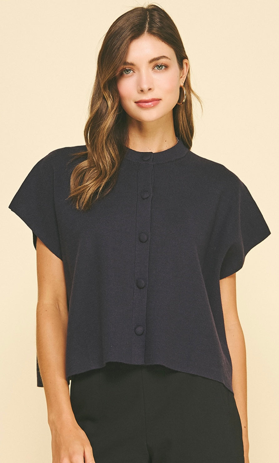 Navy Cap Sleeve Sweater Top