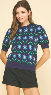 Floral Navy Sweater Top