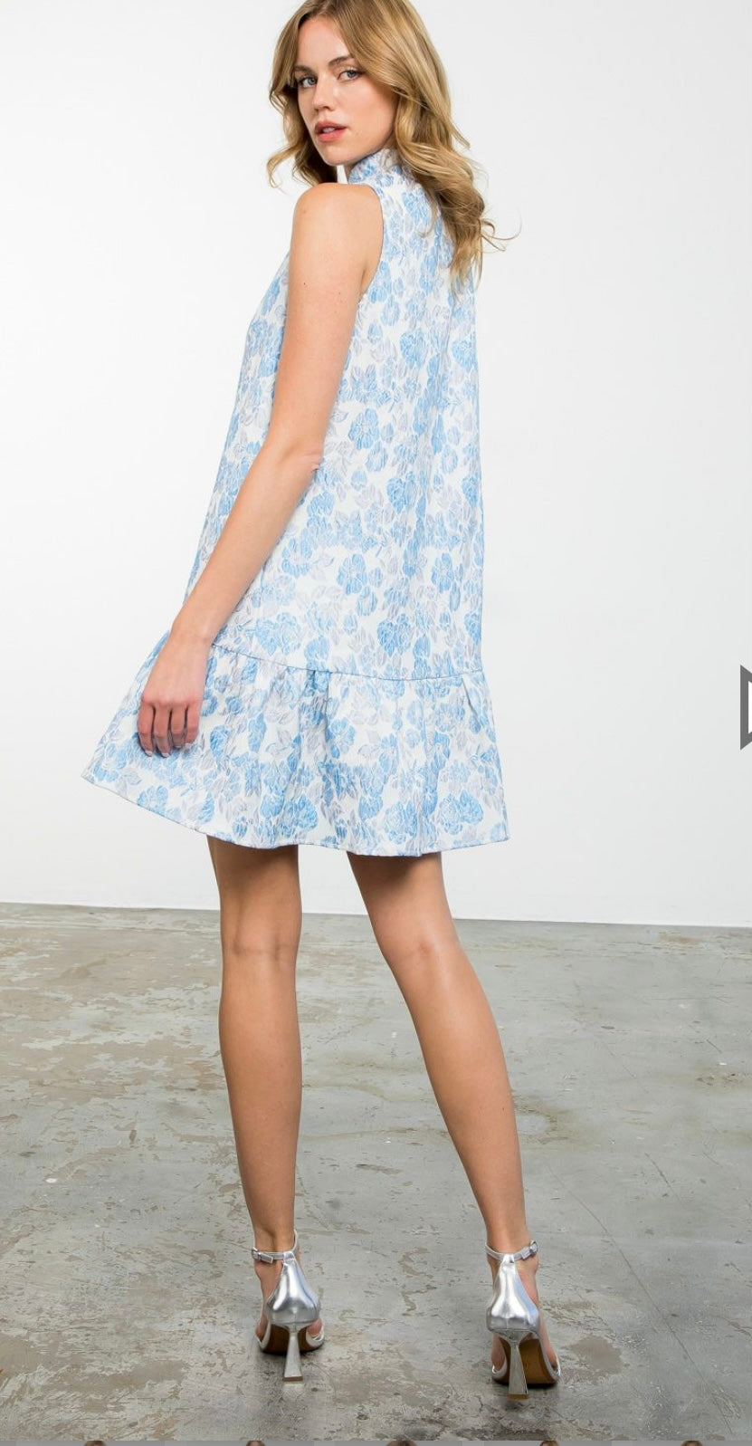 Blue Sleeveless Textured Dress