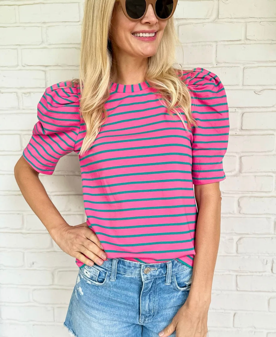 Pink And Green Stripe Top