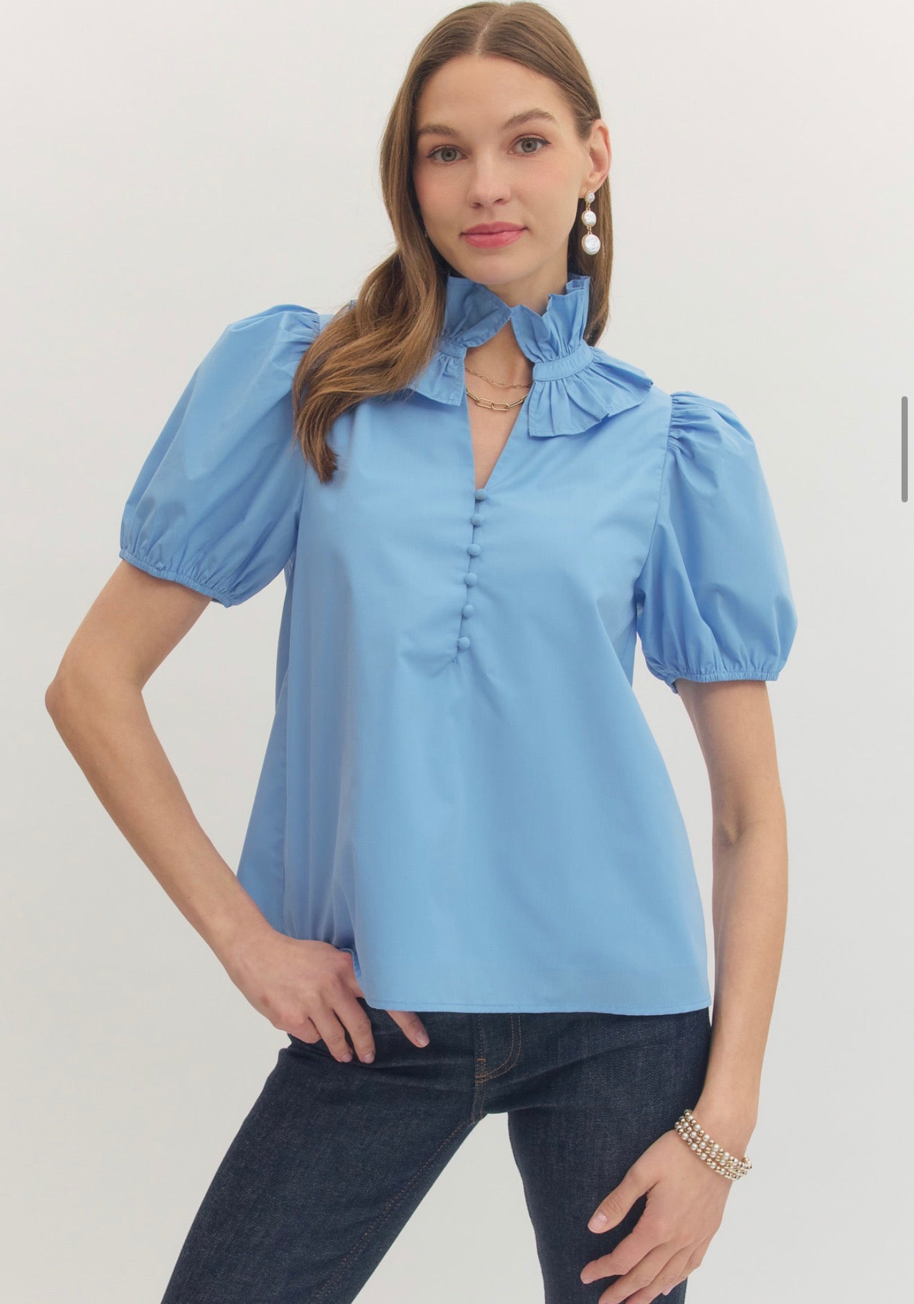 Cornflower Ruffled Neck Top