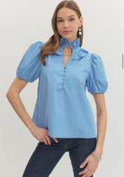 Cornflower Ruffled Neck Top