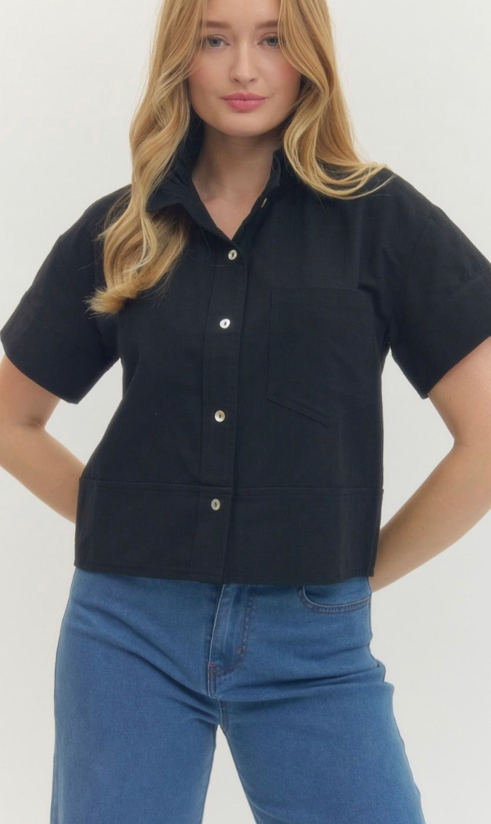 Black Ruffle Neck Top