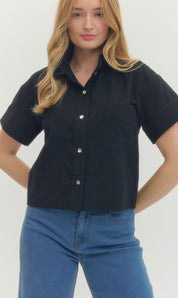 Black Ruffle Neck Top