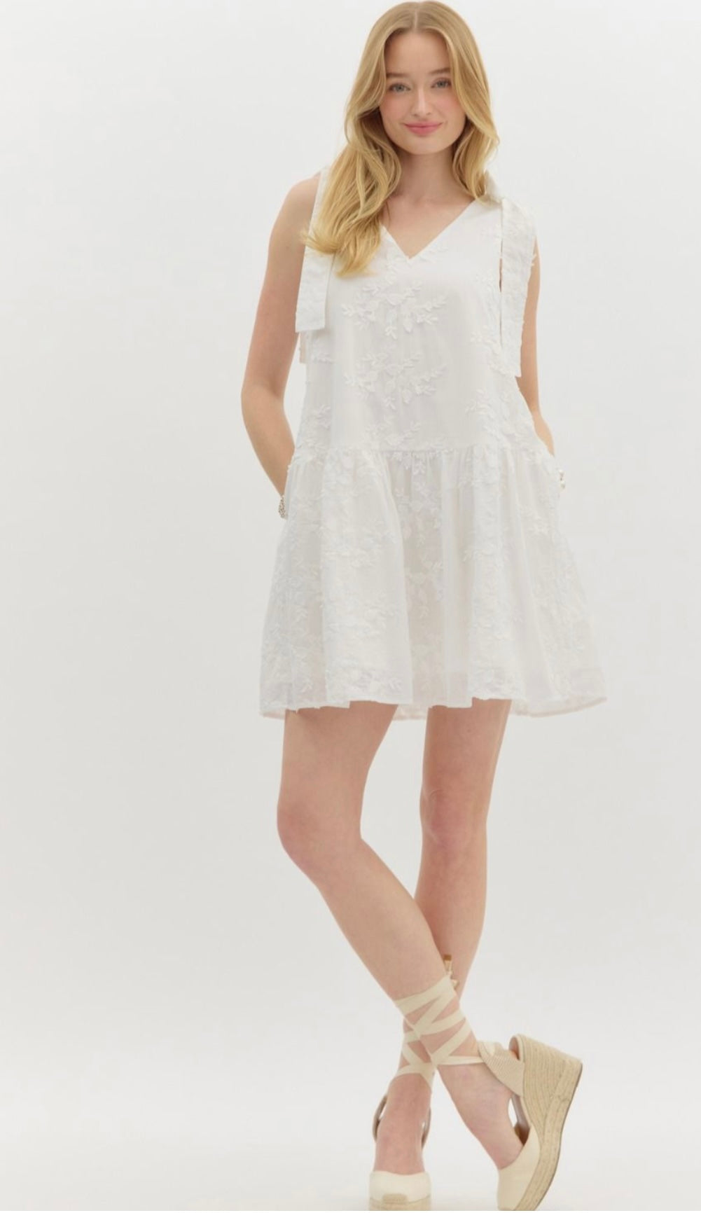 White Floral Embroidery Dress