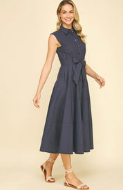 Navy Button Down Dress