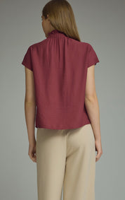 Wine Ruffle Neck Top
