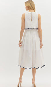 White Navy Scalloped Dress