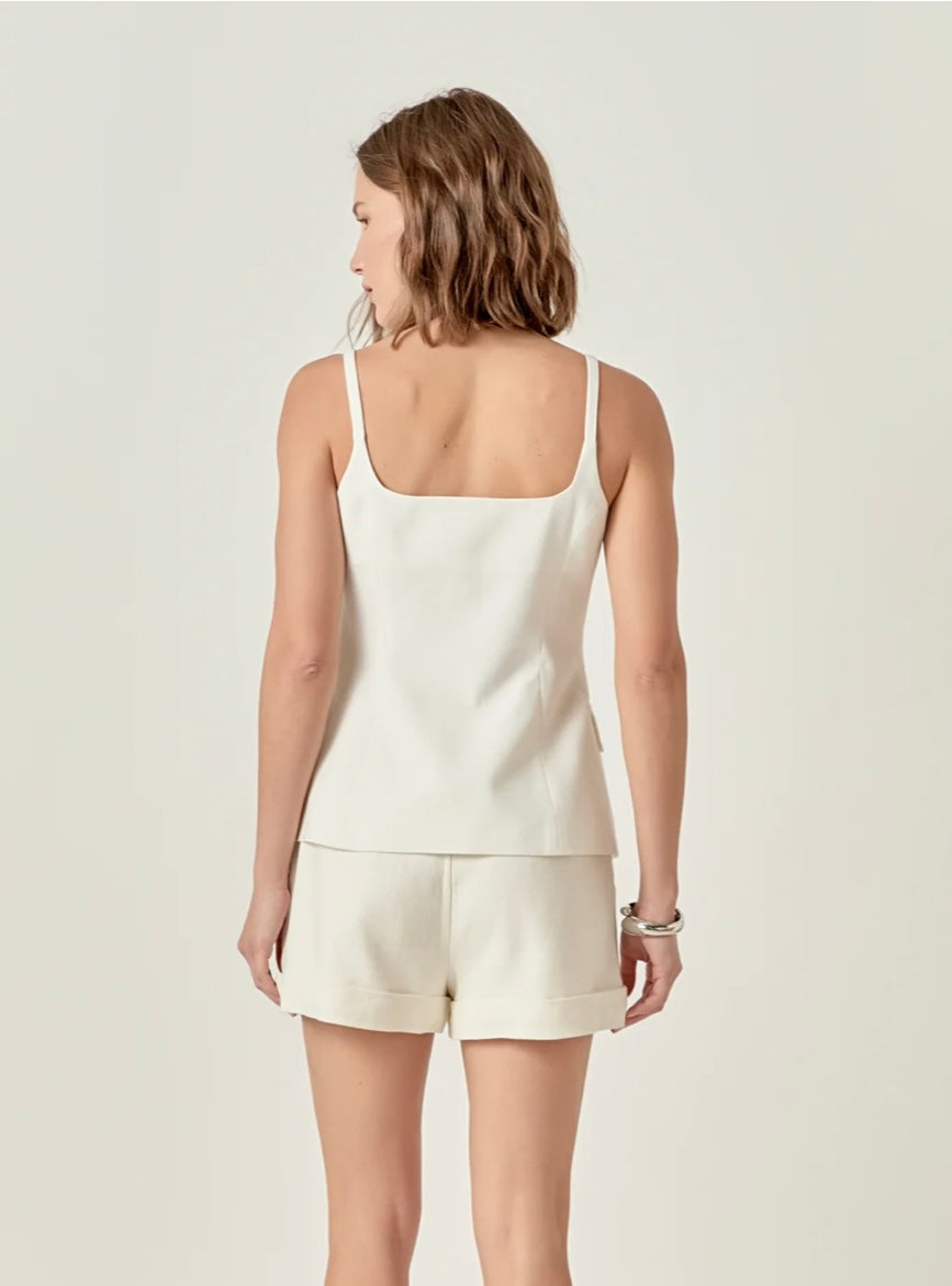 White Linen Vest Top