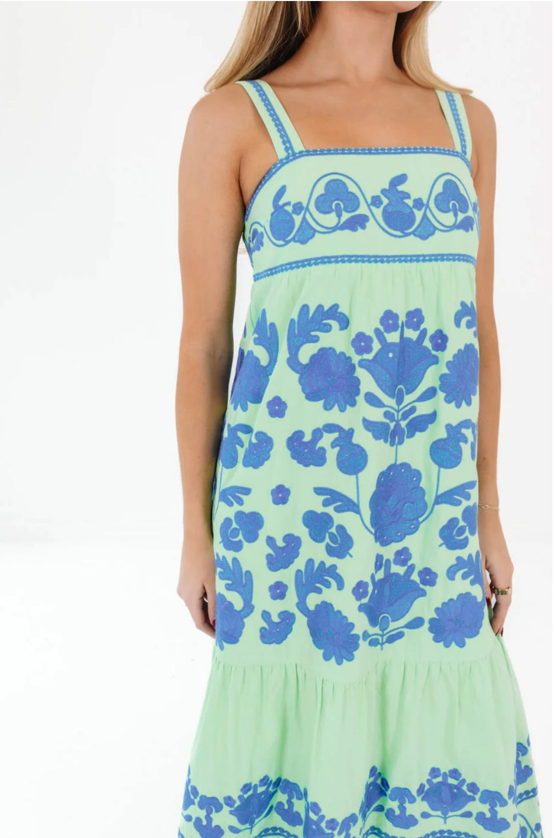 Green Blue Embroidery Dress