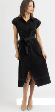 Contrast Black Midi Dress