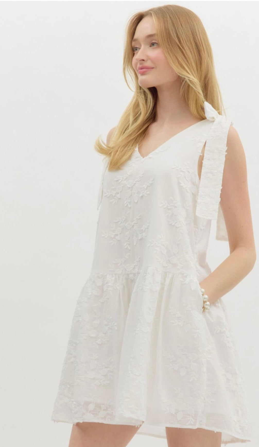 White Floral Embroidery Dress