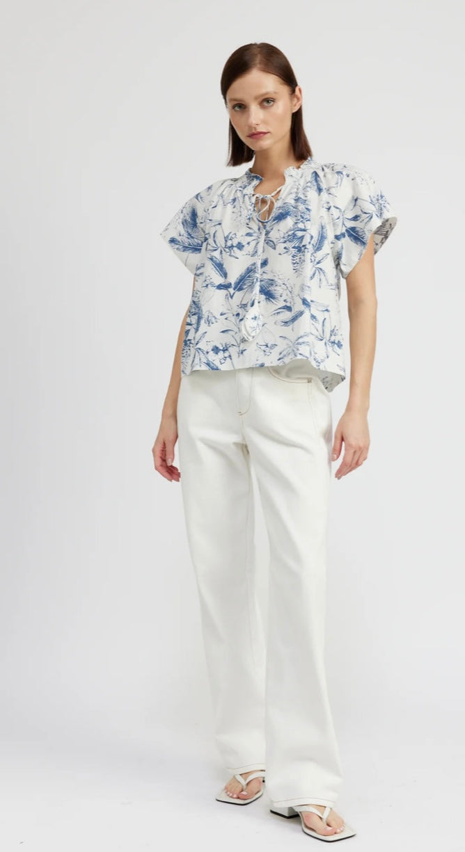 Tropical Toile Smocked Top