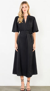 Short Sleeve Silk Midi Dress