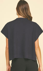 Navy Cap Sleeve Sweater Top