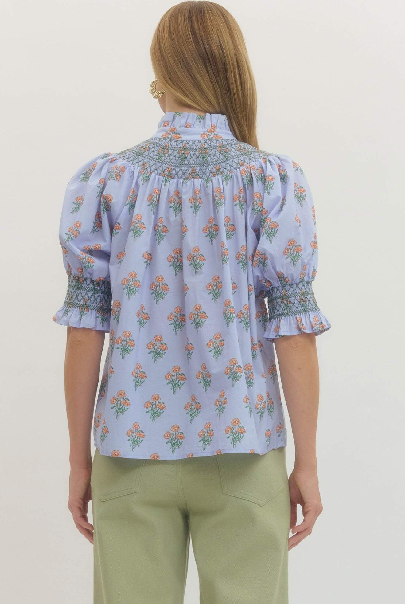 Smocked Floral Top Blue