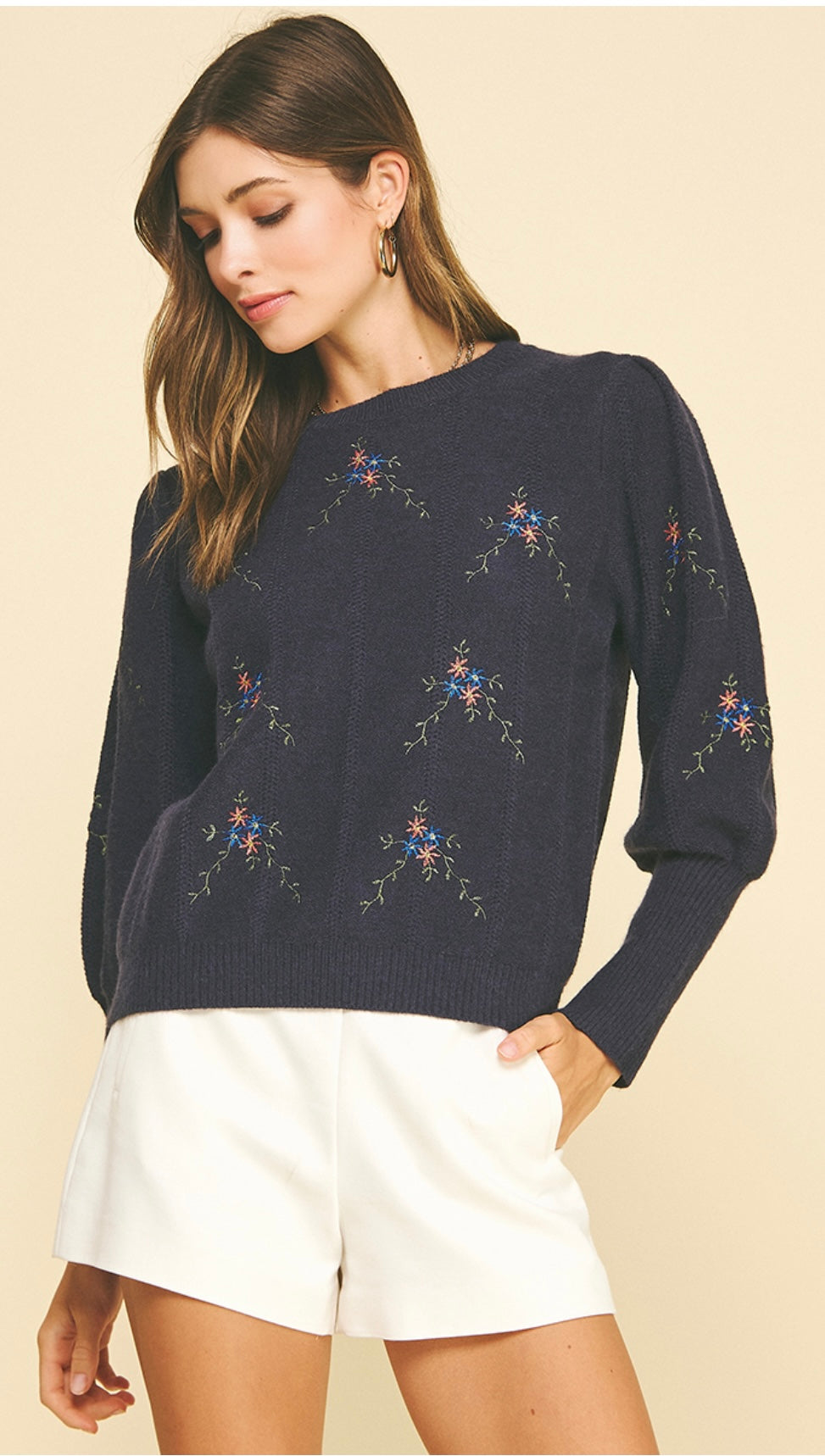 Floral Embroidered Sweater Top
