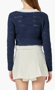 Navy Cropped Knit Sweater