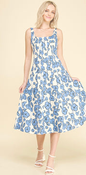 Floral Blues Midi Dress