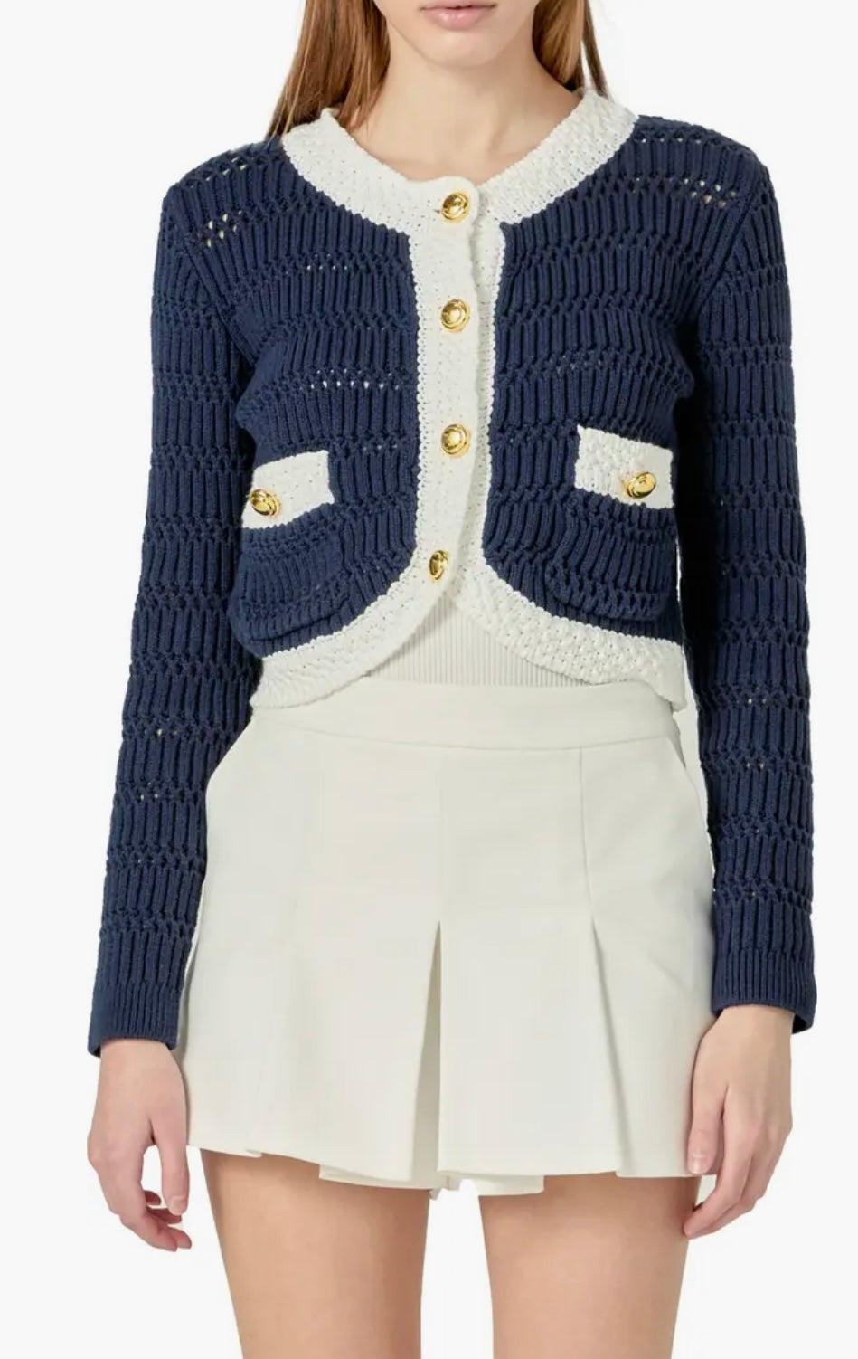 Navy Cropped Knit Sweater