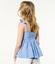 Tie Gingham Embroidered Top