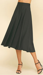 Black Midi Silky Skirt