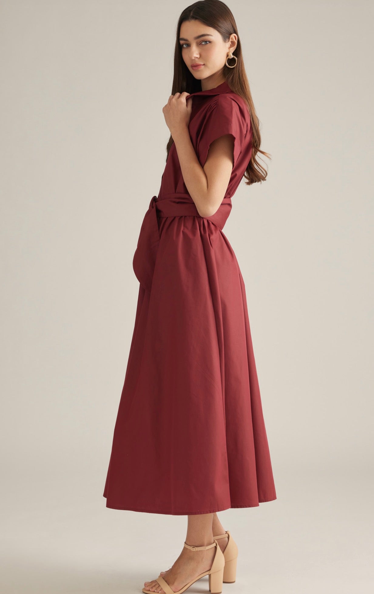 Maroon Belted Dress