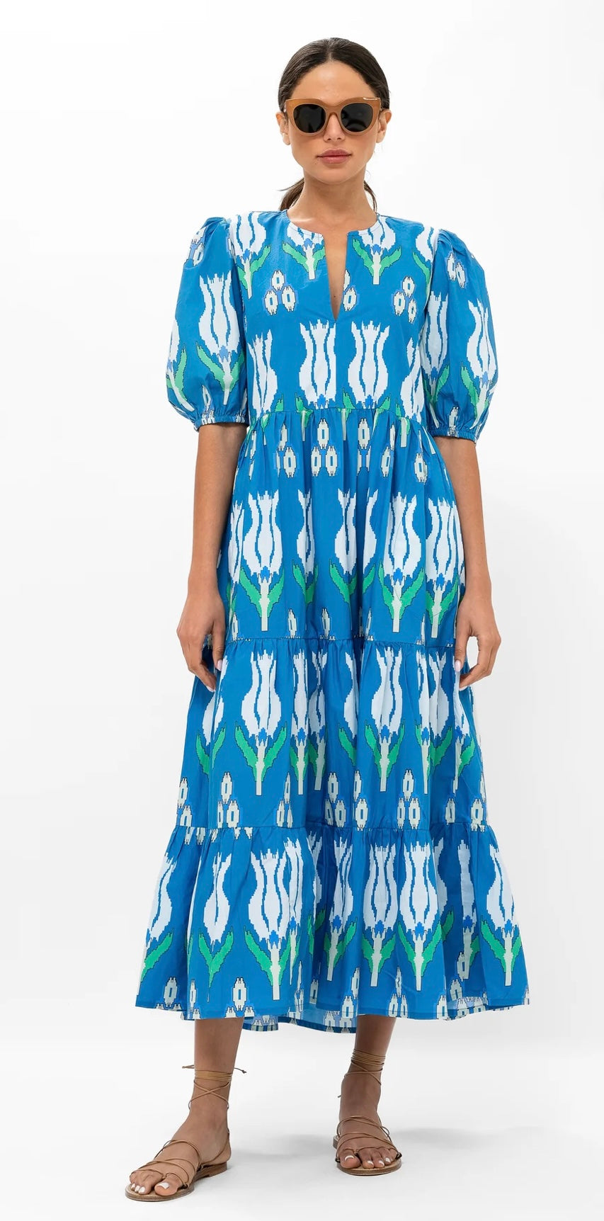 Sumba Blue Puff Sleeve Maxi Dress