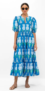 Sumba Blue Puff Sleeve Maxi Dress