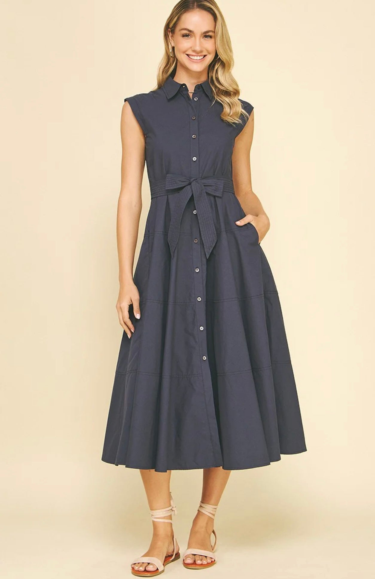 Navy Button Down Dress