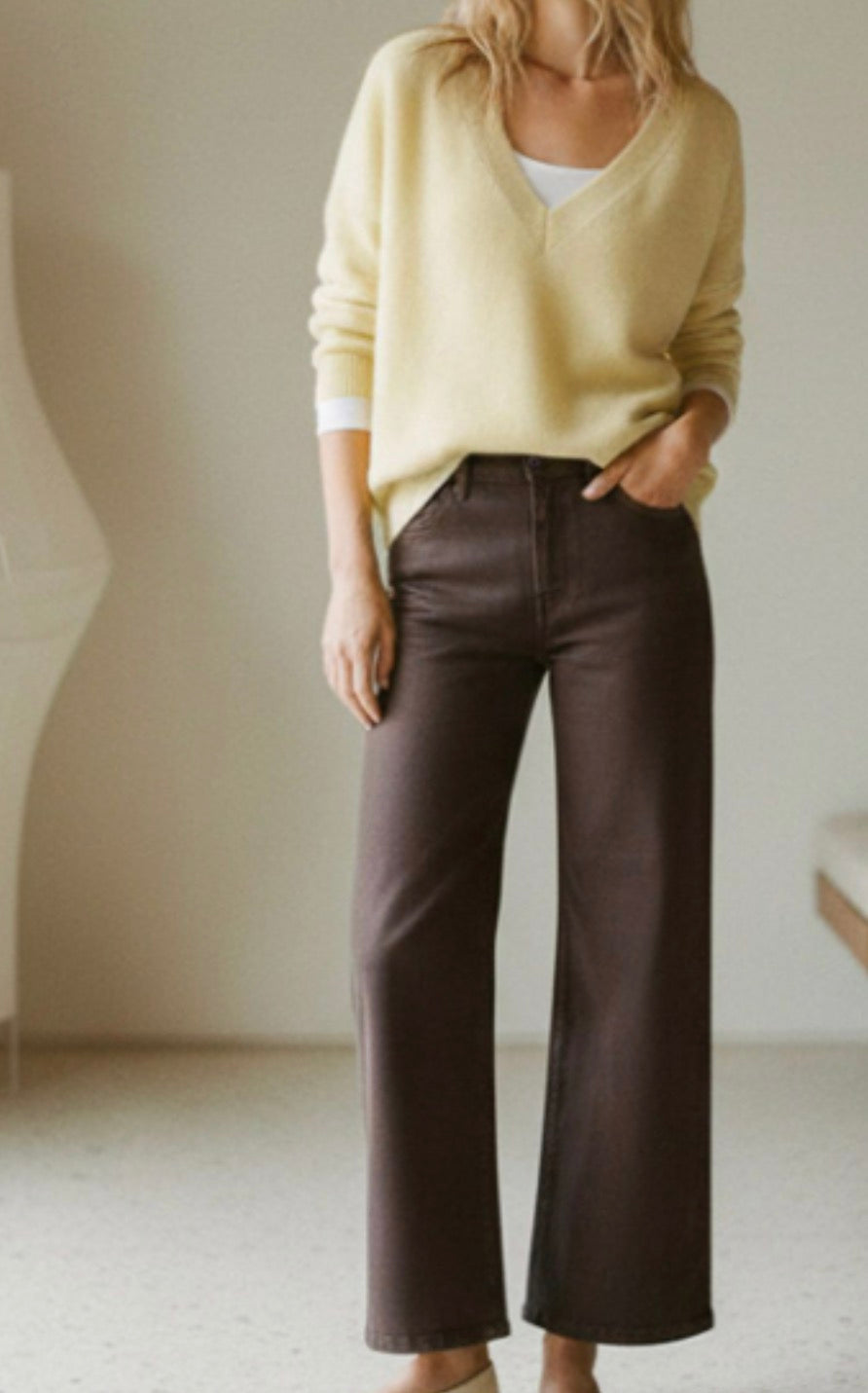 High Rise Coated Ankle Denim