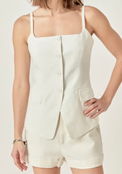 White Linen Vest Top