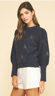 Floral Embroidered Sweater Top