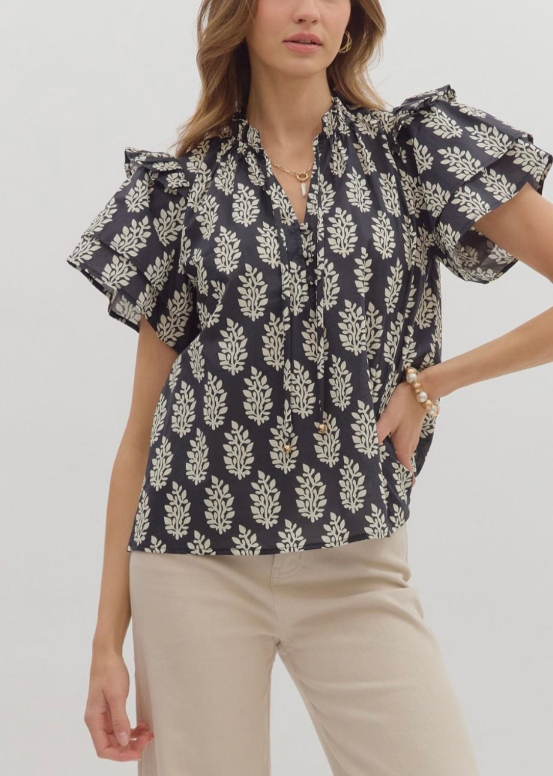 Black And White Floral Top
