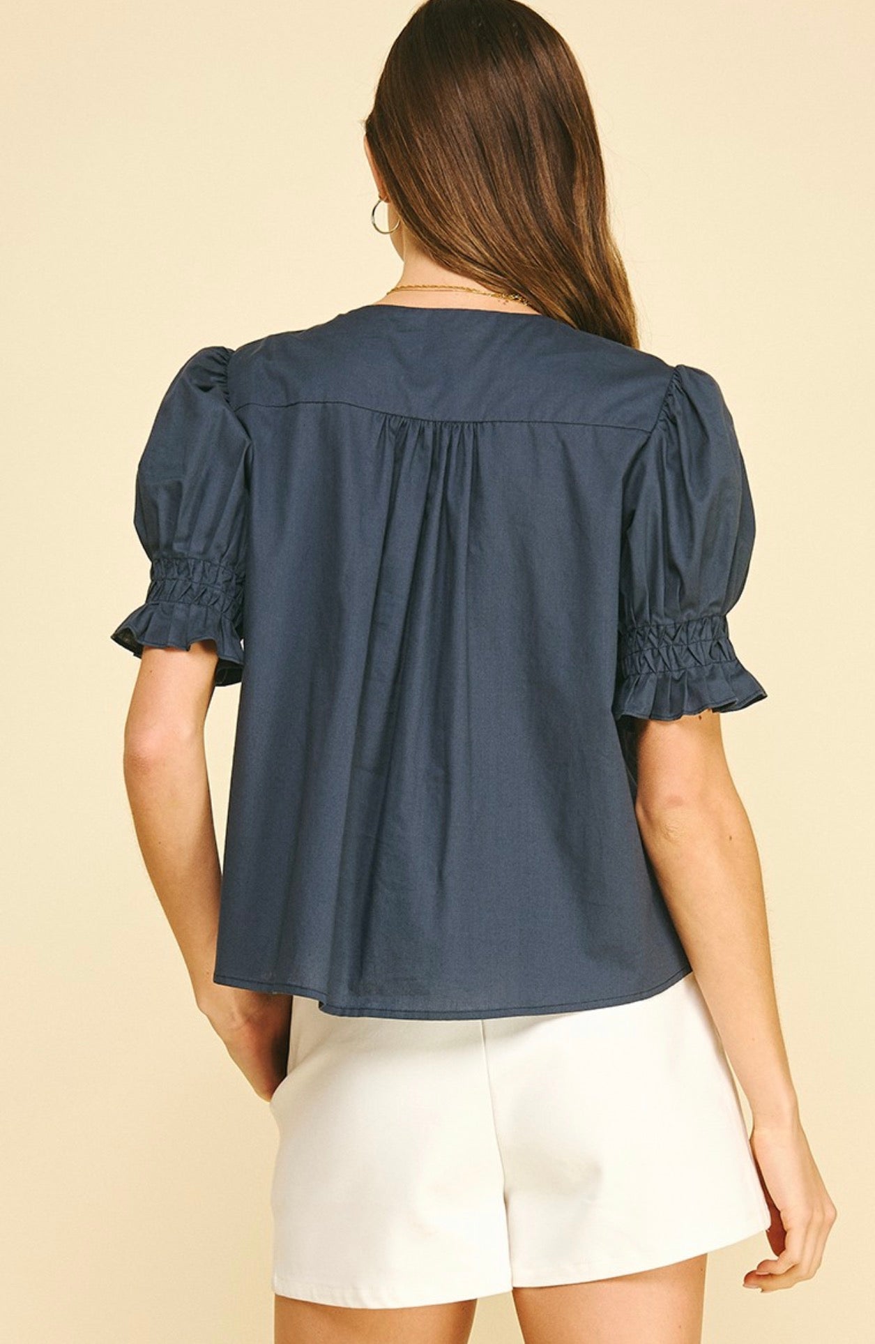 Navy Tucked Top