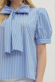 Striped Tie Neck Top