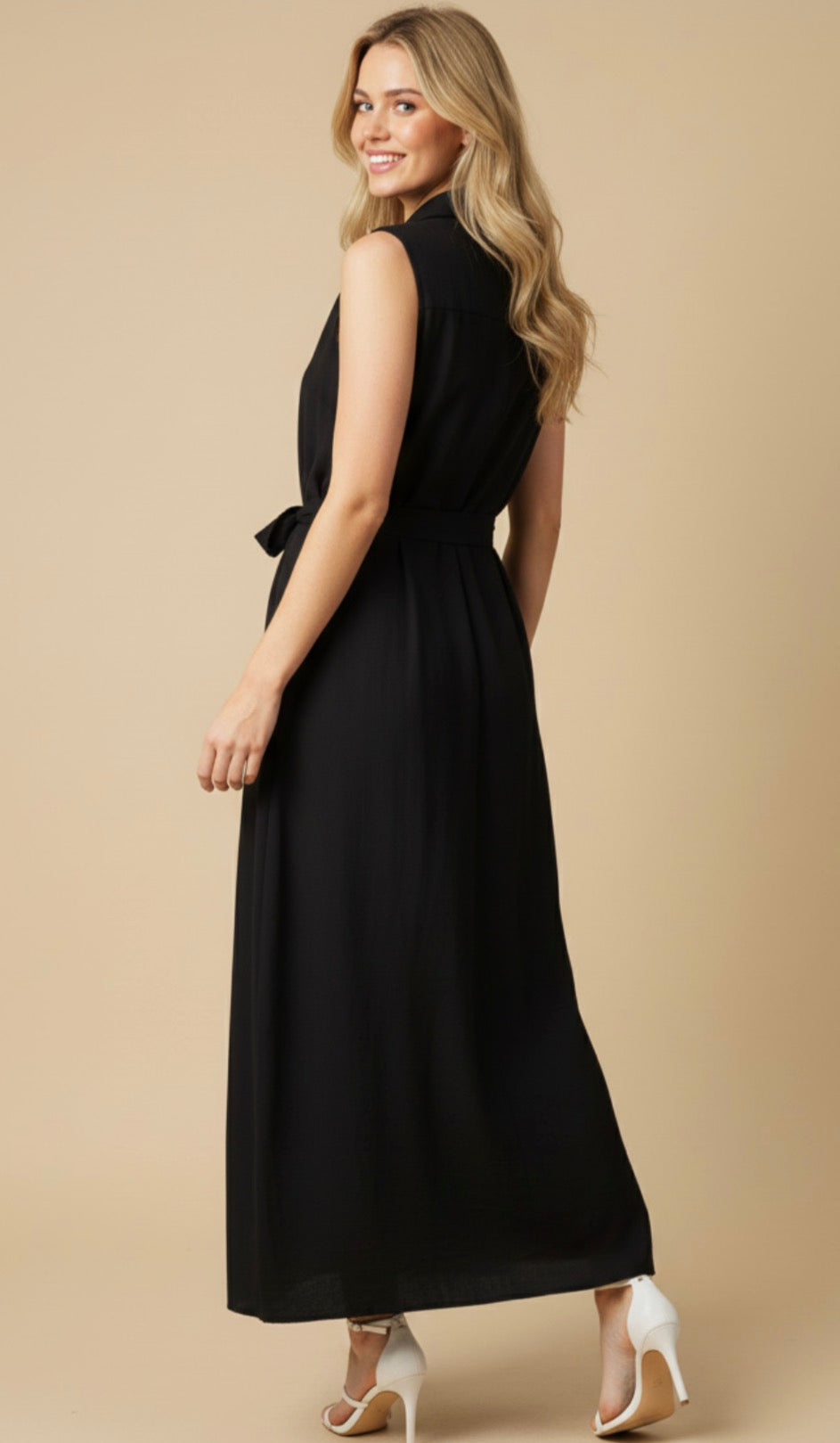 Linen Sleeveless Black Maxi Dress