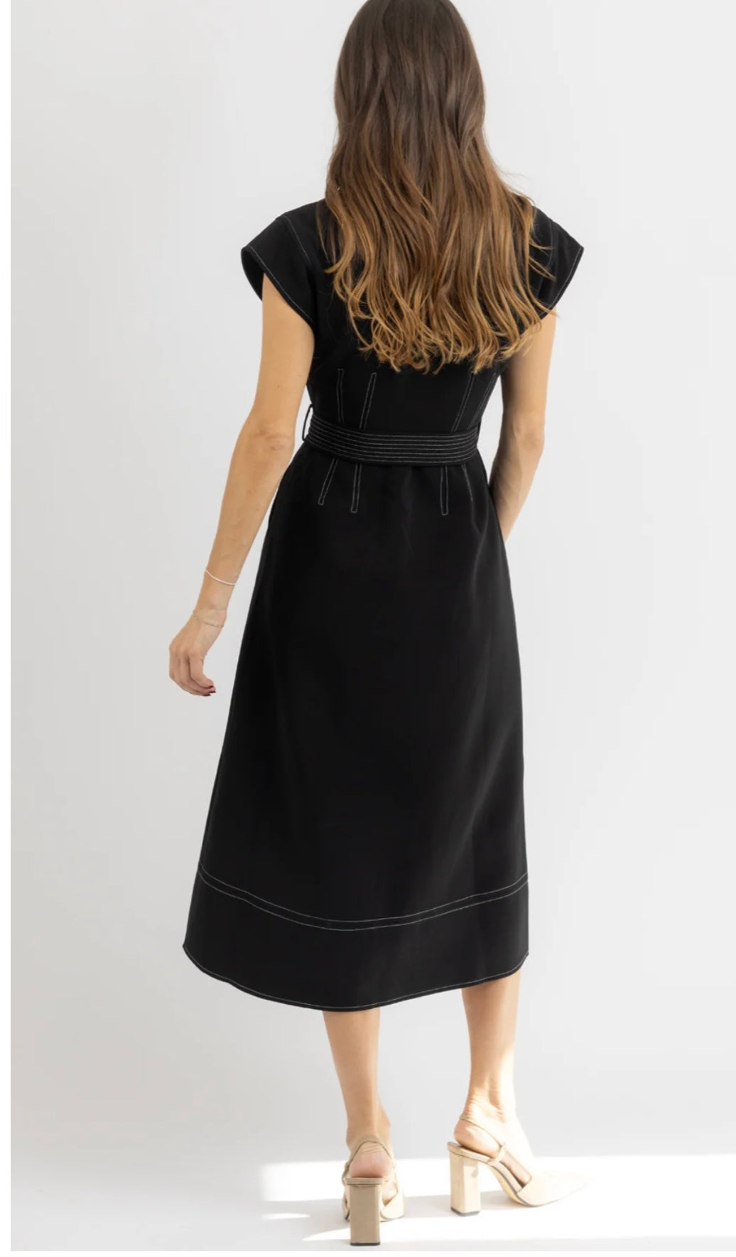 Contrast Black Midi Dress