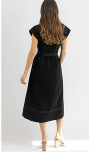 Contrast Black Midi Dress