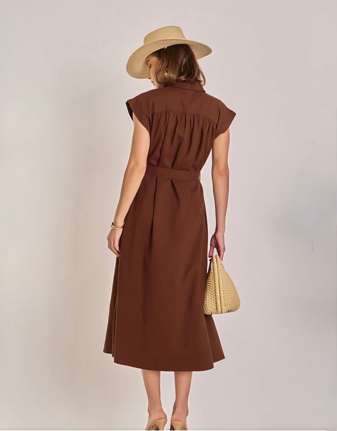 Mocha Belted Midi Dress